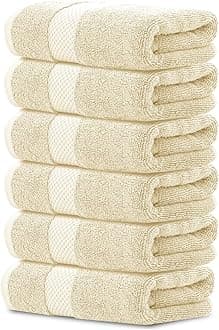 White Classic Luxury Hand Towels | Cotton Hotel spa Bathroom Towel | 16x30 | 6 Pack | Beige…