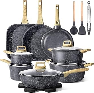 GiPP Pots and Pans Set Non Stick - 21 Pcs Granite Kitchen Cookware Sets Nonstick Induction Cookware Cooking Pan Set with Frying Pans, Saucepans and Silicone Utensils, PFOS & PFOA Free, Gray