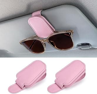Shering Sunglasses Holders for Car Sun Visor, 2pack Pink Magnetic Leather Glasses Eyeglass Hanger Clip for Car, Visor Sunglasses Holder Clip Car Accessories for Truck