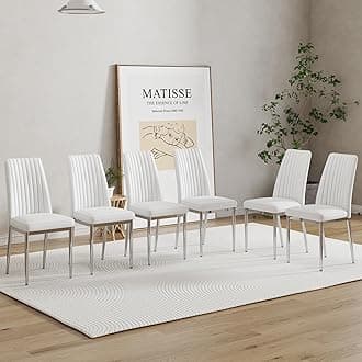 Modern Dining Chairs Set for 6, Kitchen Dining Room Chair PU Leather Upholstered Seat High Back & Sturdy Chrome Silver Legs, Sillas De Comedor Chair for Dining,Living Room,Kitchen (white, set of 6)