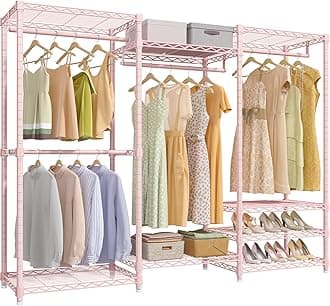 VIPEK V5 Portable Closet Wardrobe Heavy Duty Clothes Rack for Hanging Clothes, 70 inch Freestanding Closet Rack Metal Clothing Rack with 8 Adjustable Shelves & 4 Hang Rods, Max Load 800LBS, Pink