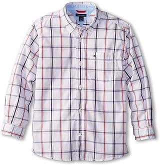 Tommy Hilfiger Boys Long Sleeve Woven Shirt, 100% Cotton, Collared Button-Down with Embroidered Logo, Parfait Pink