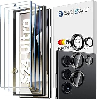 AACL 3-Pack for Samsung Galaxy S24 Ultra Screen Protector Tempered Glass, with 1 Pack Individual Alloy Ring for S24 Ultra Camera Lens Protector [Fingerprint Unlock][9H][Case Friendly]