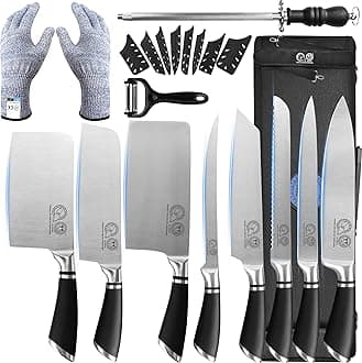 XYJ Knives,Professional Knife Sets for Master Chefs,8 Pcs Chef Knife Set with Bag,Meat Cleaver Butcher for Camping