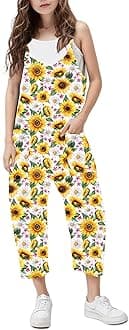 RAISEVERN Jumpsuits for Girls Casual Sleeveless Loose Spaghetti Strap Summer Rompers Long Pants with Pockets