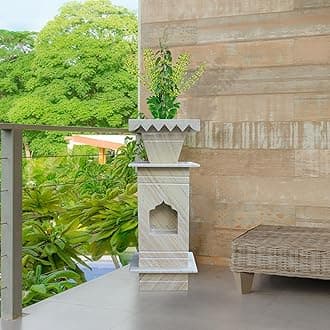 HANDICRAFT BAZAAR Marble Tulsi Pot for Home | Tulsi Marble Planter for Roof, Porch Balcony (Katni Green Large)