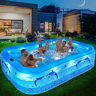 StarOcean Inflatable Pool with Lights, Upgraded Family Inflatable Swimming Pool for Kids,Adults, Blow up Pool Solar Powered, Large Kiddle Pool, 105"x65"x25''Oversized Thickened Pool for Backyard