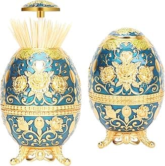 Gorgeous Automatic Toothpick Holder with Bottle Opener, Hand Press Retractable Retro Toothpick Dispenser Toothpicks Case Can Box Container for Kitchen Home Restaurant (Transparent Blue- Gold Rose)