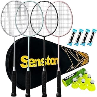 Senston Badminton Racket, Lightweight Badminton Rackets Set with 6 Nylon Shuttlecocks for Outdoor, Backyards, Gym, Pack of 4
