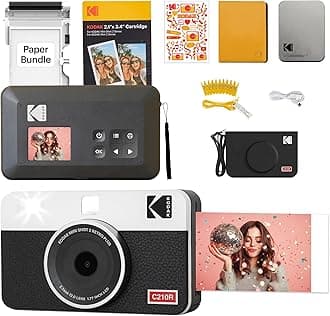 Mini Shot 2 Retro 2x3” Instant Digital Camera & Photo Printer, 38 Sheets Gift Bundle, 2-in-1 Portable Print Camera, Bluetooth Smartphone Printer for iOS & Android, 4PASS Dye Sublimation, White