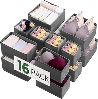 Kootek 16 Pack Drawer Organizers for Clothing, Dresser Drawer Organizer Clothes Fabric Foldable Dividers, Cabinet Closet Organizers and Storage Boxes for Baby Clothes, Underwear, Bras, Socks