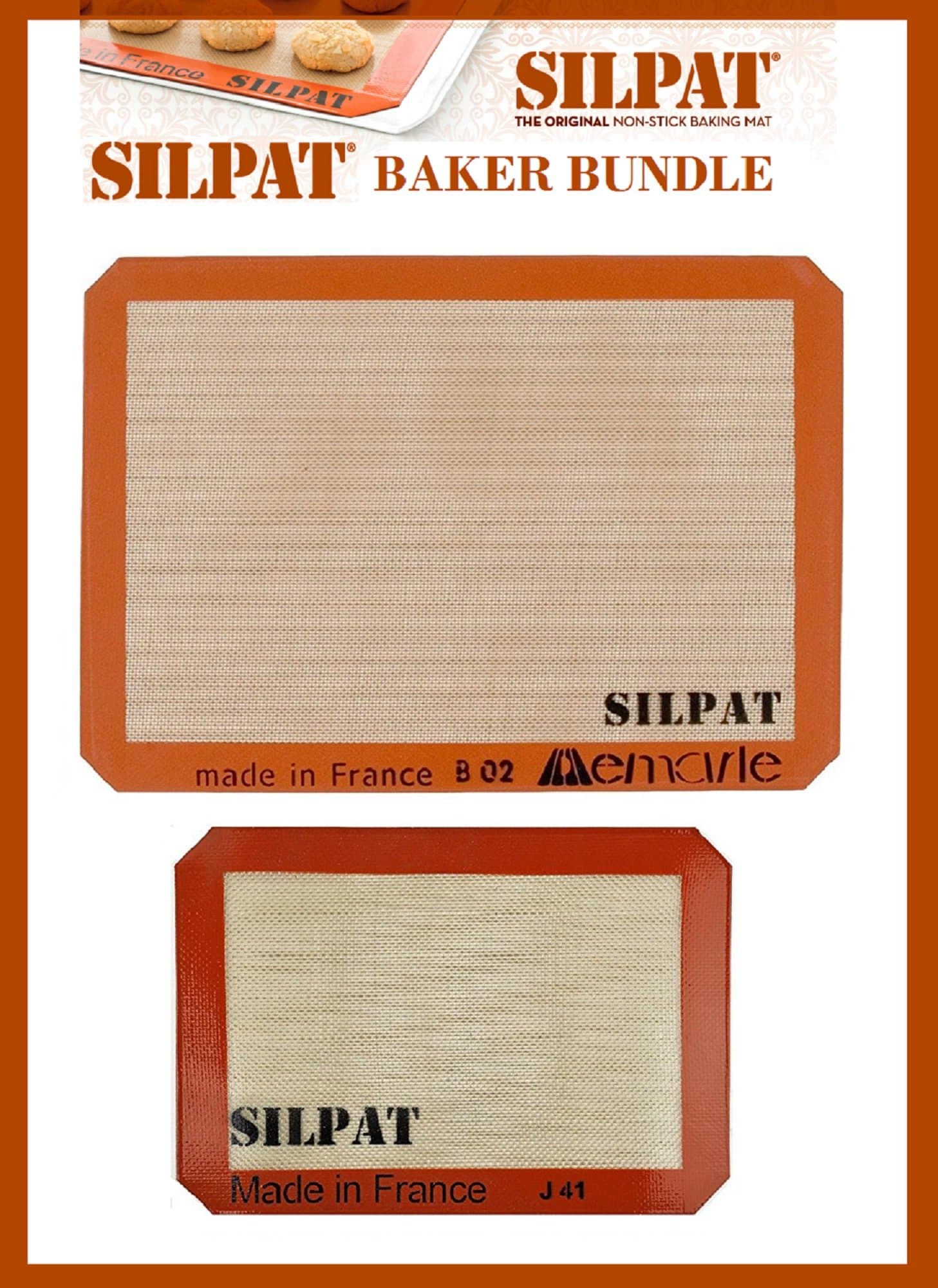 Silpat Bakers Bundle (US Half Size 11 5/8" x 16-1/2" Silicone Baking Mat & 8-1/4 x 11-3/4" Jelly Roll)