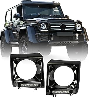 Kojem Pair Headlight Bezels w/LED DRL Compatible with 1990-2018 Mercedes Benz G-Class W463 G500 G63 G55 AMG Headlamp Cover Front Lamp Bezel Trim Black