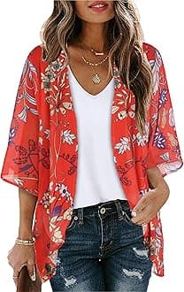 Women's Floral Print Puff Sleeve Kimono Cardigan Loose Cover Up Casual Blouse Tops 2026