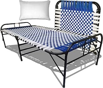 ARTEMIST Portable Single Folding Bed With Pillow Space Saving Heavy Duty Foldable Khat Cot For Sleeping Sturdy Metal Frame Space Saving Design 3X6 Feet (Classic Bed & Pillow)(Blue)(Painted)