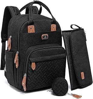 Dikaslon Diaper Bag Backpack with Portable Changing Pad, Pacifier Case and Stroller Straps, Large Unisex Baby Bags for Boys Girls, Multipurpose Travel Back Pack Moms Dads, Black