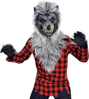 Hungry Howler Werewolf Costume for Kids, Small (4-6), with Plaid Shirt, Furry Mask and Gloves
