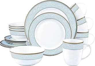 Fine Bone China Dinnerware Set,16 Pcs Classic Relief Pattern Gilt Edged High Grade Porcelain Tableware Sets For 4 People