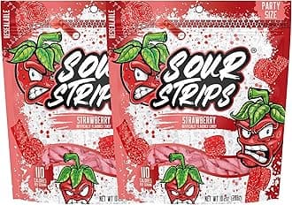 Sour Strips Sour Candy Belts, Strawberry Resealable Candy Bags, 10.2 Ounce (Pack of 2)