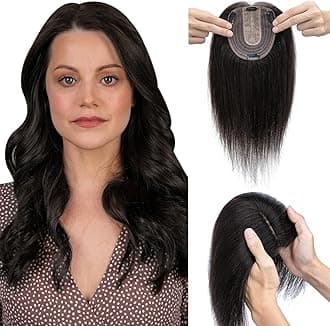 Elailite Real Human Hair Toppers For Thinning Hair Women Silk Base Clip in Crown HairPiece Toupee Extensions - #1B Natural Black - 18 inch