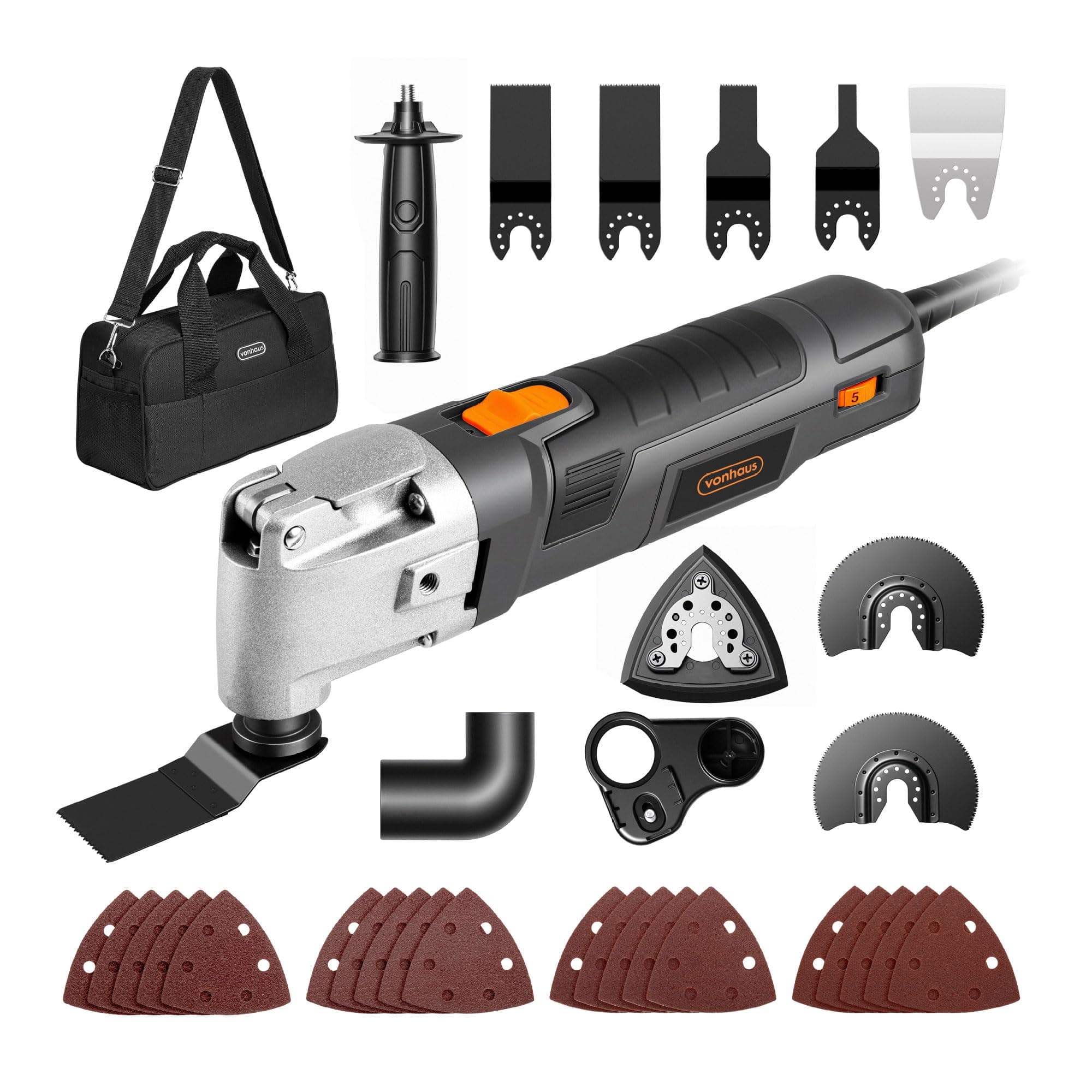 VonHaus 300W Oscillating Multitool – Variable 15,000–22,000 OPM Cutter, Sander & Scraper with Quick-Fit Blade System, 30pc Accessory Kit, Dust Extraction Port & Hard Shell Case