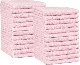 Amazon Basics Face Towel Set for bathroom, 100% Cotton Extra Absorbent Fast Drying Face Cloths 30 x 30 cm, Petal Pink, 24-Pack