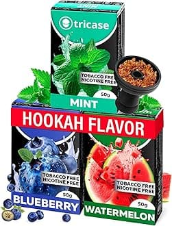 3 pcs Tobacco Free Shisha Hookah Favors Bundle 1.7 oz Each - Blueberry, Watermelon, Mint Hookah Shisha - Hooka Flavors Nicotine Free made from Tea Leaves with Organic Hooka Flavors