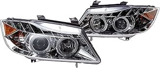 SPEC-D TUNING LED Strip Projector Headlights Compatible with 2006-2008 BMW E90 3-Series 4 Door Sedan, Left + Right Pair Headlamps Assembly