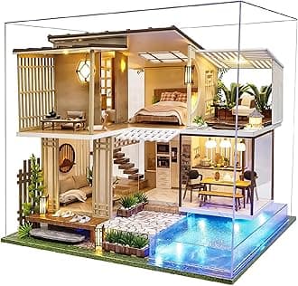 Dollhouse Miniature with Furniture,DIY Wooden Crafts Doll House Mini Handmade Kit,1:24 Scale Creative Room Idea Gift for Adult Friend Lover (Elegant and Quiet with dust Cover Music Box)
