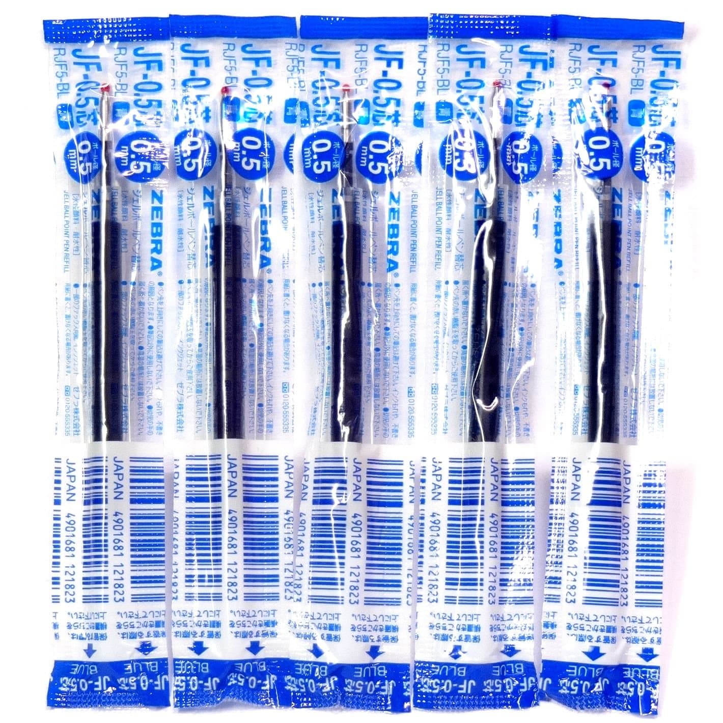 Zebra 0.5mm Blue Ink Refill (JF-0.5), for Zebra Sarasa Clip 0.5 Gel Ballpoint Pen(JJ15-BL), 5 Pack/total 5 pcs (Japan Import) [Komainu-Dou Original Package]