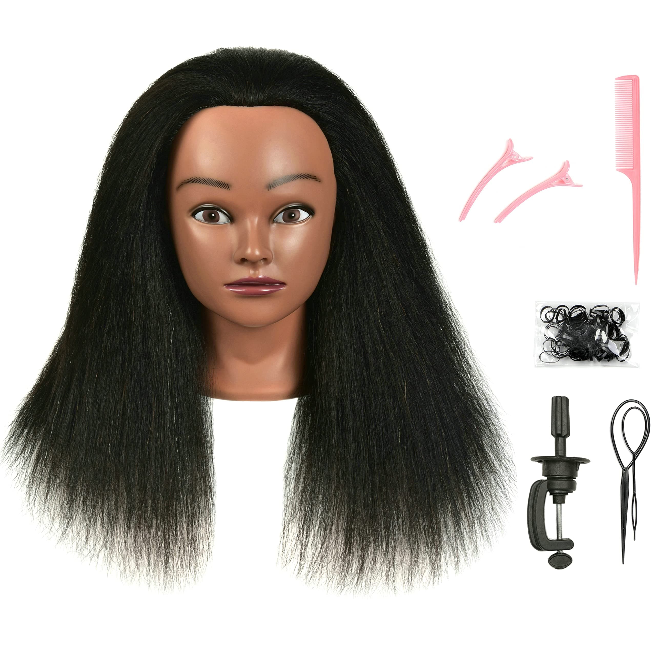 FUTAI African American Mannequin Head 100% Real Human Hair Manikin Doll Style Head for Practice Braiding Styling Cosmetology Training with Stand