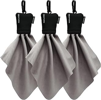 SPUDZ Classic Microfiber Lens Cleaner – Clip-On Pouch, Washable – for Binoculars, Scopes, Glasses, Screens | Black, 6 x 6 Inch (3-Pack)