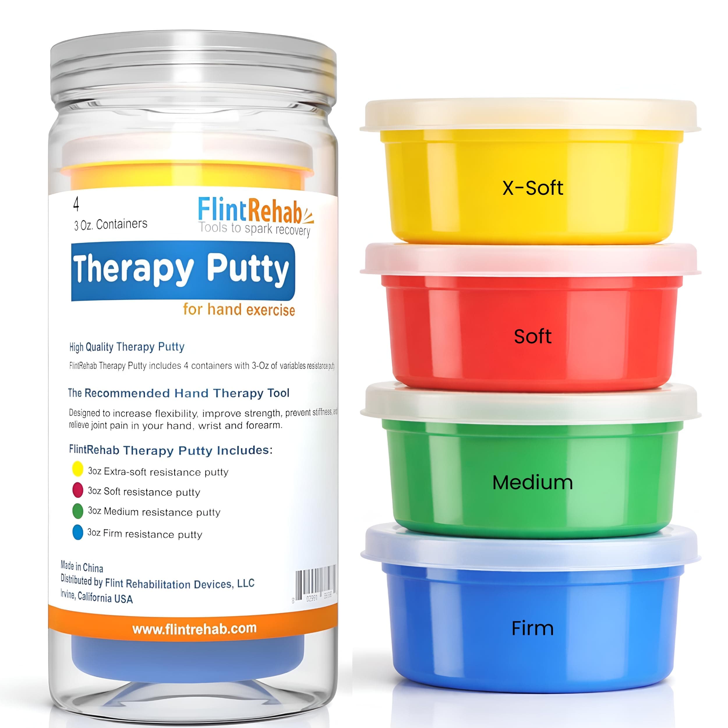 - FlintRehab Therapy Putty for Teens & Adults (4 Pack, 3 Oz Each) - Putty for Hand Therapy, Fidgeting & Stress Relief - Non-Toxic Resistive Exercise Putty for Hand Strengthening