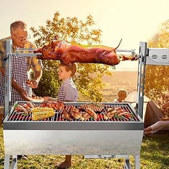 37" Electric Rotisserie Grill, Pig Lamb Spit Roaster Stand Rotisserie 132 Lbs Capacity With Adjustable Height, BBQ Charcoal Rotisserie Grill Kit Stainless Steel For Outdoor Party Camping