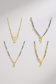 ZENEME Jewellery One Gram Gold Plated Combo of 4 Mangalsutra Necklace Pendant Tanmaniya Nallapusalu Black Bead Chain For Women and Girls