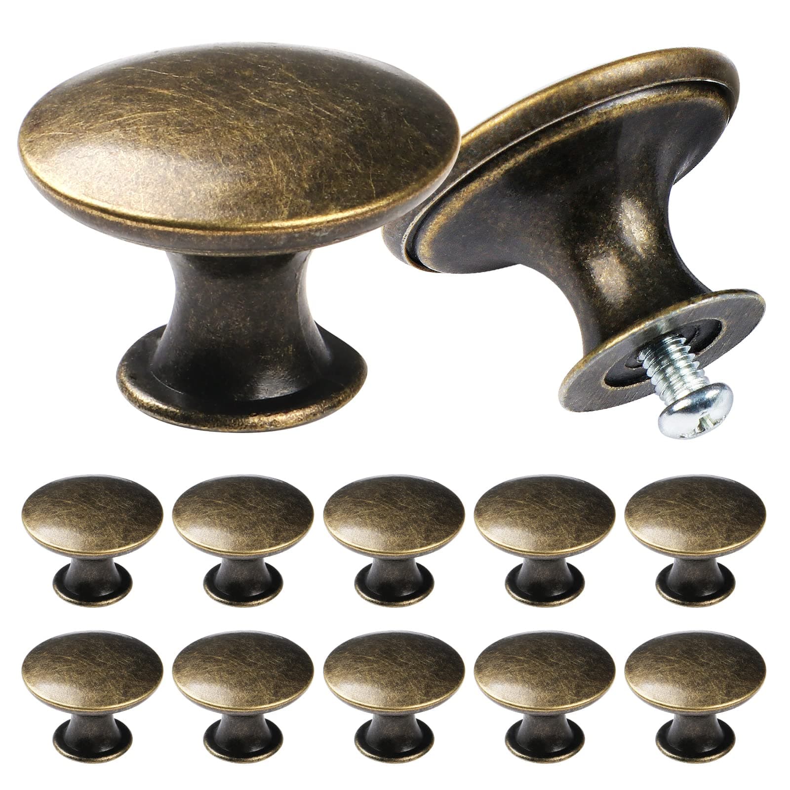 12PCS Vintage Cabinet Knobs, Chic Drawer Handles, Antique Style Kitchen Cupboard Handles, 30mm Round Furniture Door Knob, Bronze
