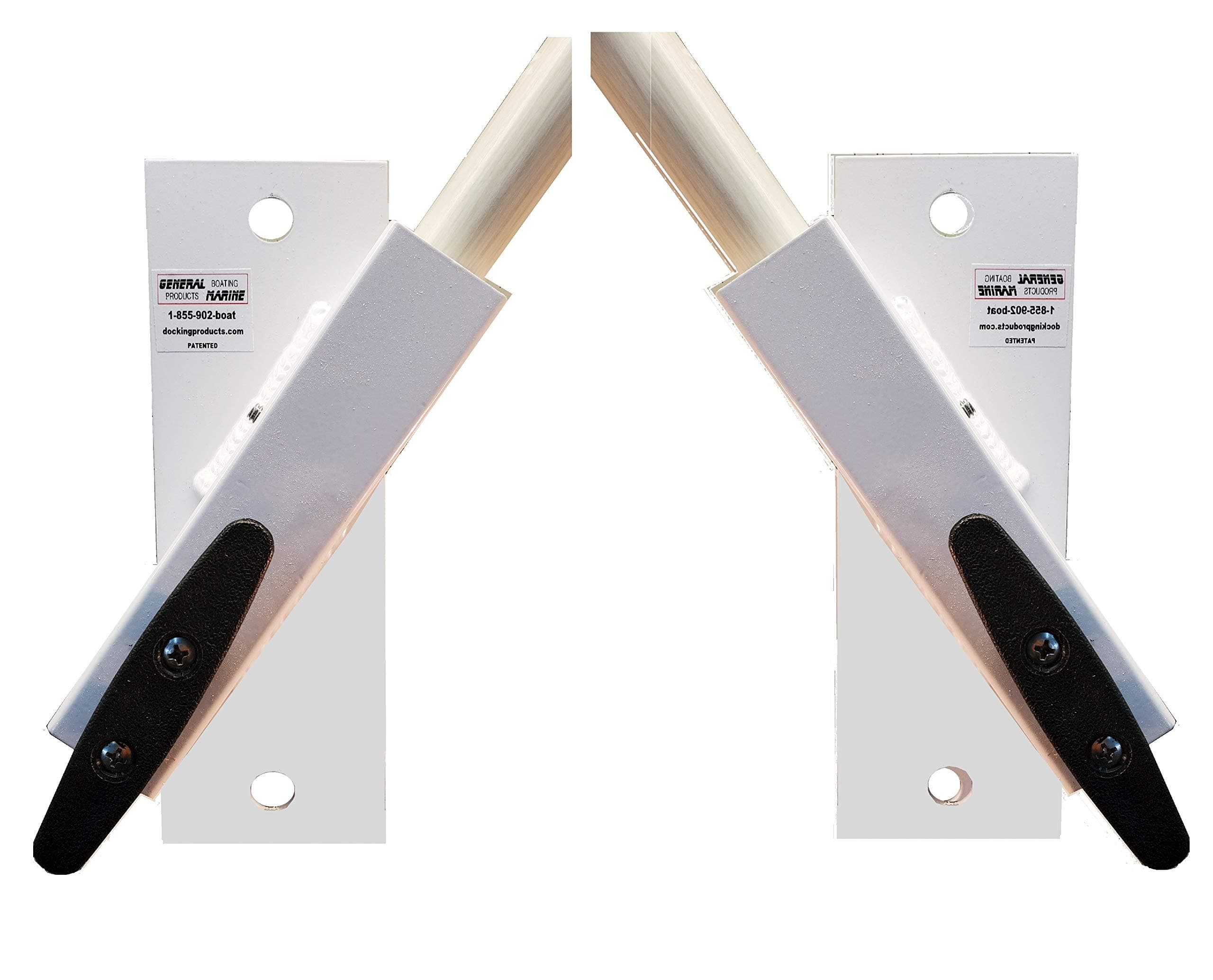 Mooring whips piling mounted additional clearance for small to large boats up to 40'. Solid 1" full length fiberglass poles 14' two 7' sections. Pole Holders powder coated aluminum.