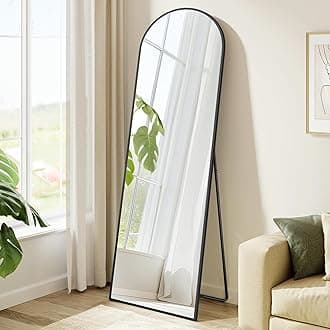 SONGMICS Full Length Mirror, 63 x 19.7 Inches, Arched Full Body Mirror with Stand, Aluminum Alloy Frame Floor Mirror, Tempered Glass, for Bedroom, Living Room, Cloakroom, Ink Black ULFM031B01