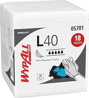 Wypall PowerClean L40 Cloths Extra Absorbent Wipes (05701), Quarterfold, Bulk Paper Wipers, White (18 Packs of 56 Sheets, 1,008 Sheet Total)