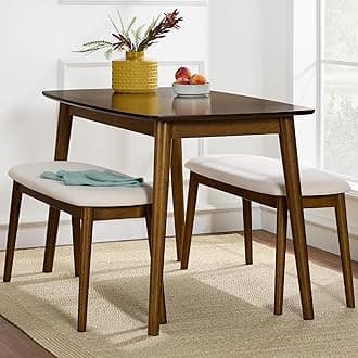 Best Choice Products 3-Piece Mid-Century Modern Wood Dining Kitchen Table & Chair Set w/ 2 Upholstered Bench Seats - Walnut/Cream