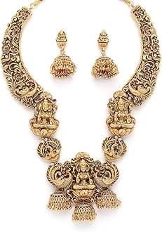 Sukkhi South Indian Traditional Stylish Gold Plated with Beaded Studded Choker Necklace with Dangle Earring Jewellery Set for Women & Girls