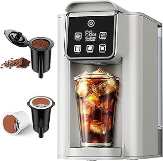 Single Serve Coffee Maker for K Cup and Grounds, 6-14 Oz Brew Sizes, 50 Oz Removable Water Tank, One Cup Coffee Machine with Reusable Filter, Off White