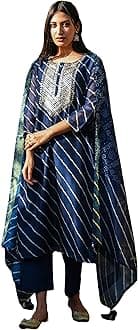 Women's Cotton Blend Straight Printed Casual Style Kurta With Pant & Dupatta