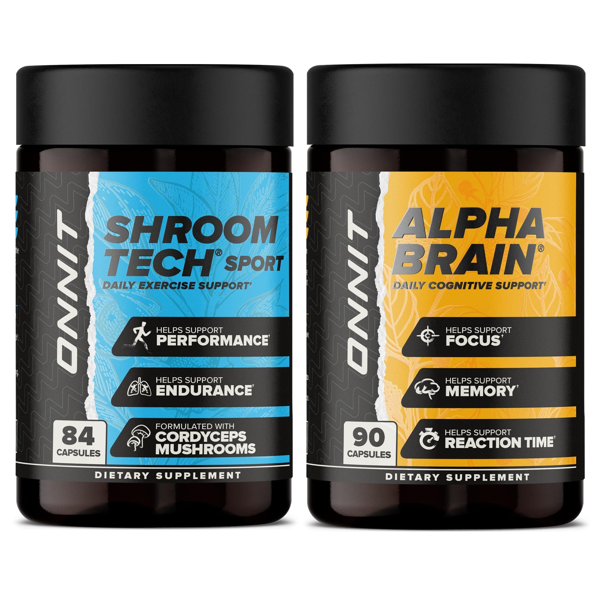 Cognitive & Endurance Performance Bundle: Alpha Brain Nootropic Capsules (90 Count) + Shroom Tech Sport Capsules (84 Count), IGEN Non-GMO Tested Focus & Endurance, Pack of 2