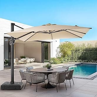 HOMSHADE 10FT Cantilever Patio Umbrella, Large Aluminum Square Outdoor Offset Umbrella with 360-Degree Rotation, 5-Year Fade Resistance for Patio Outdoor Pool Deck Garden (Beige)