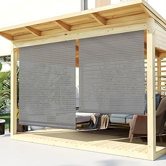 TANG Exterior Roller Shade 4'Wx13.5'H Outdoor Patio Shades Roll Up Blinds Sunshades for Deck Porch Pergola Balcony Backyard, Light Grey
