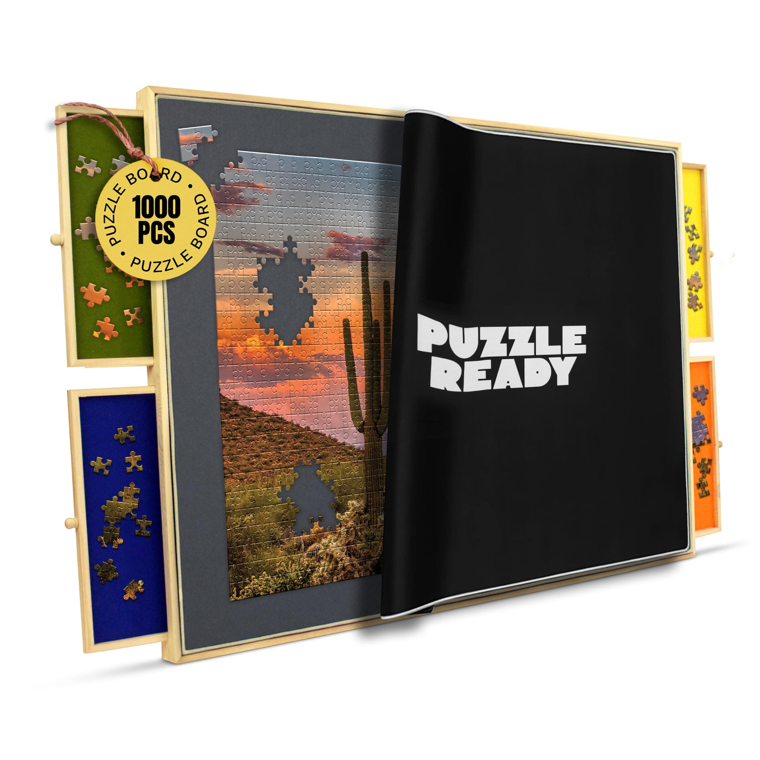 Puzzle Ready Portable Board & Storage Table - Quality Jigsaw Board, Fits 1000 Piece s. Lightweight, Easy to Store, 4 Color Sliding Drawers, Plus Mat, Fun at Your Fingertips, Great Gift