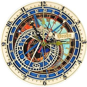 Prague Astronomical Wall Clocks Non-Ticking Silent Battery Operated Round Modern Wall Clock for Bedroom Living Room Kitchen School Office Home Decor, 9.8 Inches 25cm