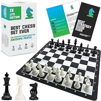 Chess Geeks Best Set Ever Travel, 1X Single Weighted Staunton Pieces With 15 In X Foldable Silicone Board Edition-Board Game, 7 Years And Up For Kids