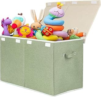 popoly Large Toy Box Chest with Lid, Collapsible Sturdy Toy Storage Organizer Boxes Bins Baskets for Kids, Boys, Girls, Nursery, Playroom, 25"x13" x16"